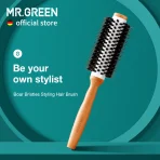 kf S1d13d4ece9ef4a03aed8ed7de943fcb2U MR GREEN Boar Bristles Hair Brush Round Styling Curling Roll Hairbrush Natural Wooden Detangling Comb for